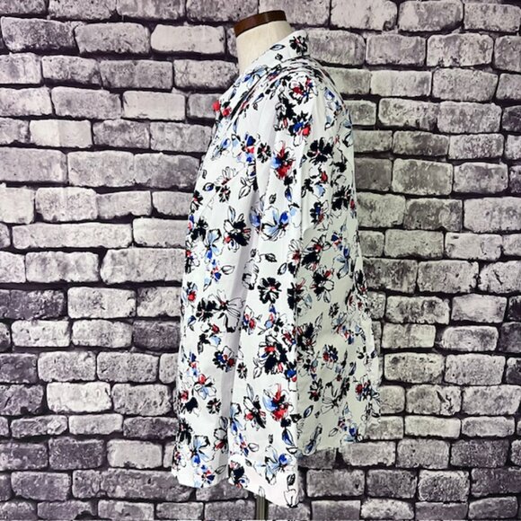 CJ Banks White, Blue & Red Button Down Long Sleeve Blouse Size 1X - Picture 3 of 7